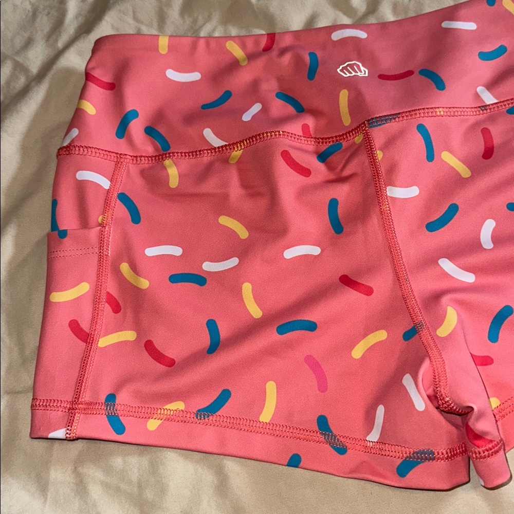🍩 Feed Me Fight Me 🍩 *NEW* Women's Pink Donut Sprinkle Athletic Workout Shorts - Picture 8 of 12